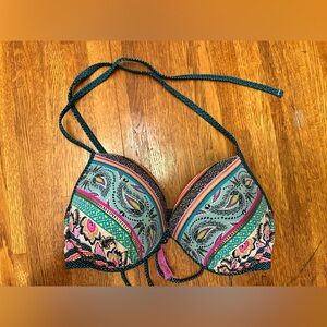 Shade Shore Women's Multicolor Teal Paisley Pink Tassell Halter Bikini Top 34DD
